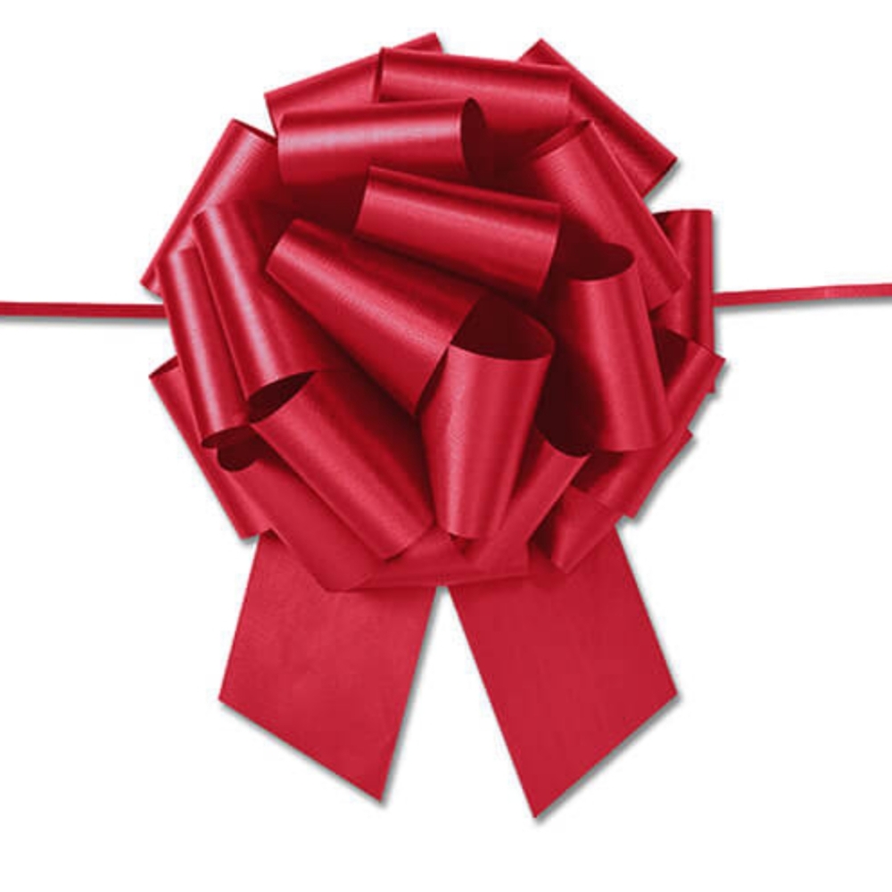 Set of six red flora satin pull bows